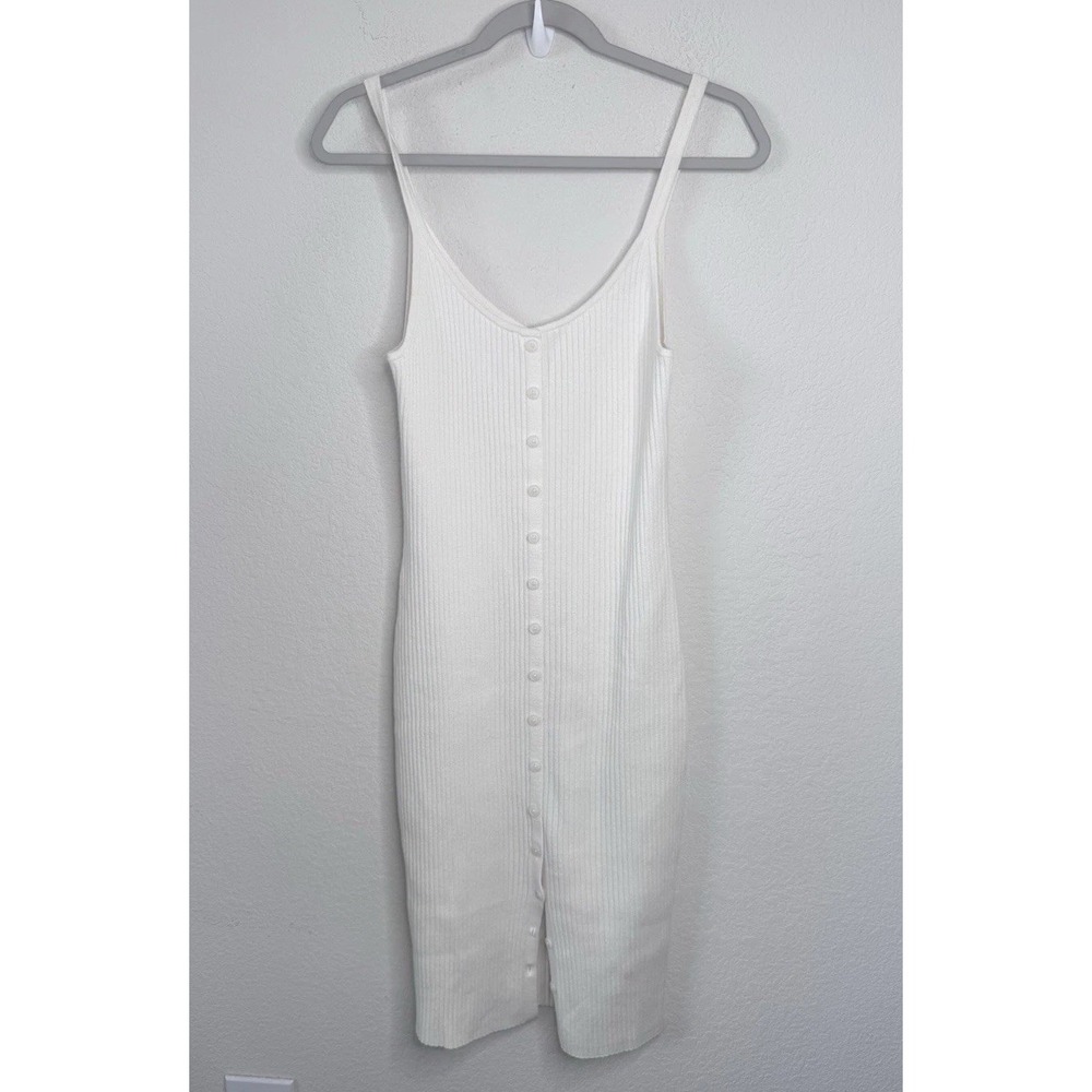 Abercrombie & Fitch Tank Sweater Dress Rib Knit Button Front M White Clean Girl